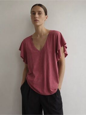 Berry Pink Flutter Sleeve V-Neck Top 2X Soft Feminine Blouse